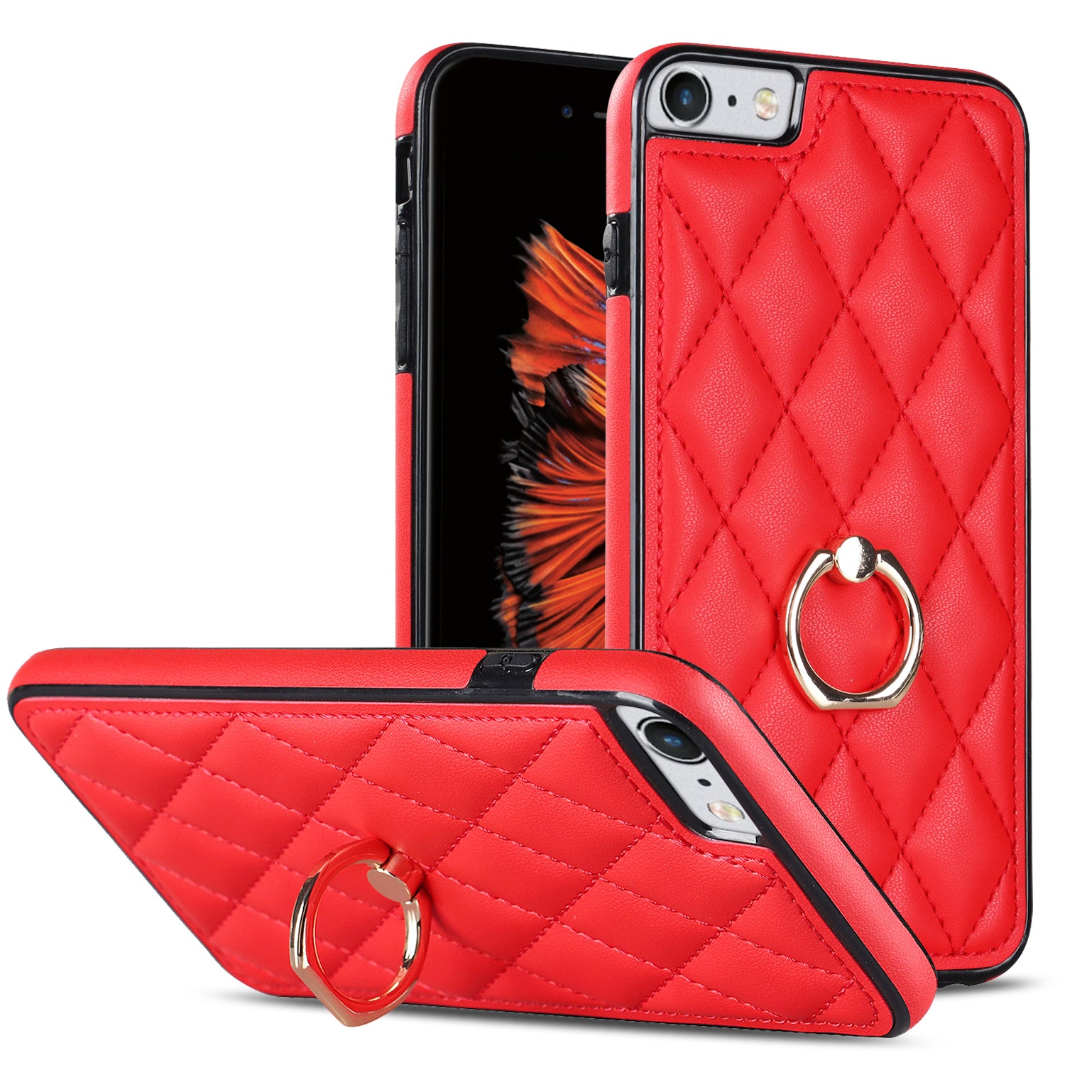 For iPhone SE (2020) / SE (2022) / 7 / 8 4.7 inch PU Leather + TPU Protective Cover Imprinted Rhombus Grid Pattern Rotation Ring Kickstand Phone Case - Rose Gold For iPhone SE (2020) / SE (2022) / 7 / 8 4.7 inch PU Leather + TPU Protective Cover Imprinted Rhombus Grid Pattern Rotation Ring Kickstand Phone Case - Rose Gold